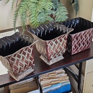 Source Unknown Textured Metal Vases - Black, Brown, Cream